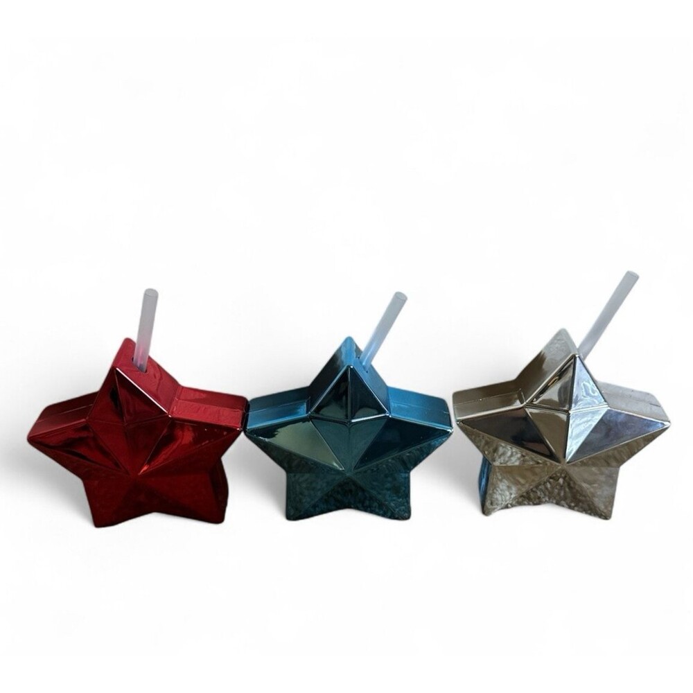 NEW Bundle 3 Star Shaped Novelty Tumblers With Straw 9.13fl oz Red Silver Blue